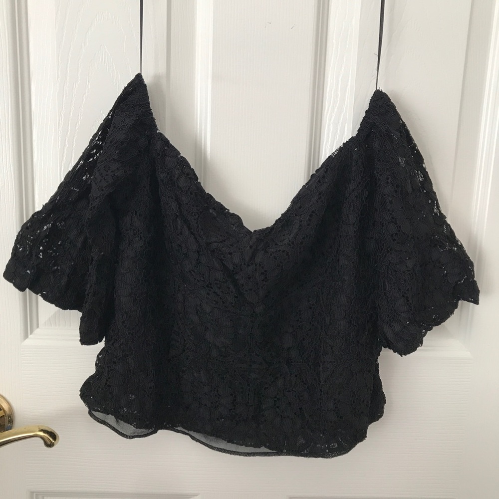 Zara Black Lace Off the Shoulder Top